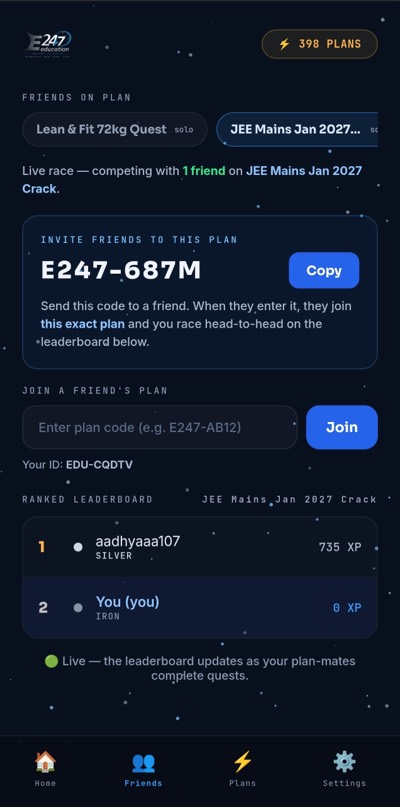 E247 friend race screen